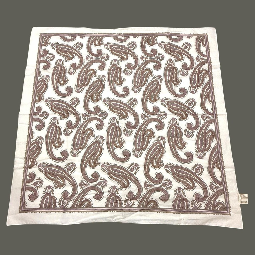 Marshall Field's Paisley Scarf Vintage Cotton Taupe Lavender White Italy 30"x30"